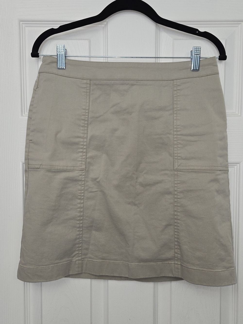 Boden Beige Stretch Cotton Chino Skirt Front Pockets Polka Dot Lining US 4R